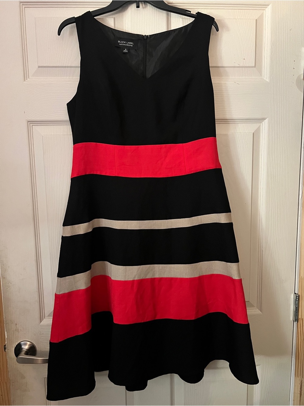 Black Label Black, Red and Cream Striped Fit & Flare Dress SIZE 10